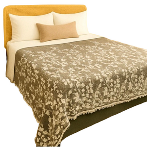 Earth Brown Taupe Floral Quilt Bedspread Dark Taupe Ecru Cream Loom Weave QUEEN